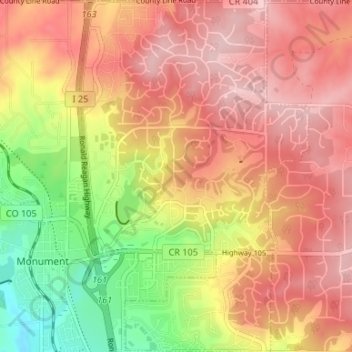 Woodmoor topographic map, elevation, terrain