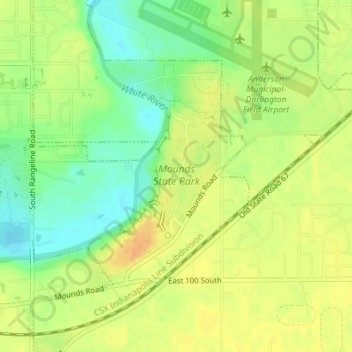 Mounds State Park topographic map, elevation, terrain