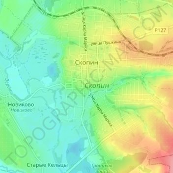 Скопин topographic map, elevation, terrain