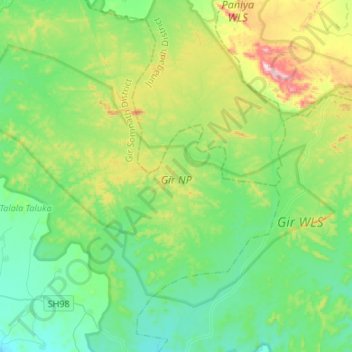 Gir NP topographic map, elevation, terrain