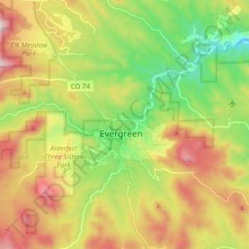 Evergreen topographic map, elevation, terrain