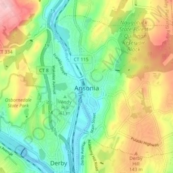 Ansonia topographic map, elevation, terrain