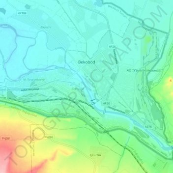 Bekobod topographic map, elevation, terrain