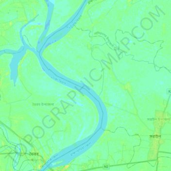 মেঘনা নদী topographic map, elevation, terrain