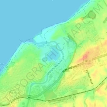 Lake Rotomanu topographic map, elevation, terrain