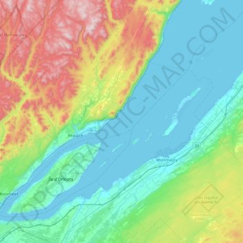 Saint Lawrence River topographic map, elevation, terrain
