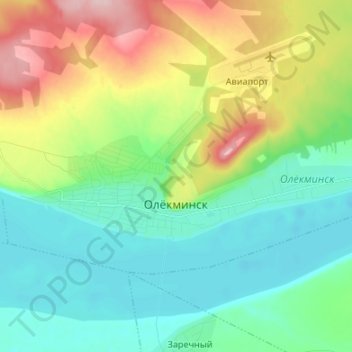 Olekminsk topographic map, elevation, terrain