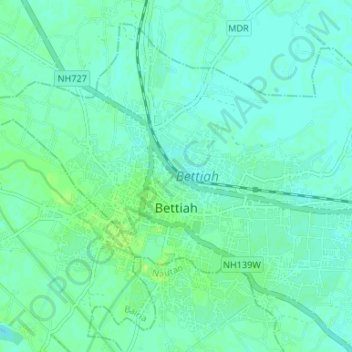 Bettiah topographic map, elevation, terrain