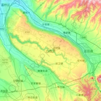 白鹿原 topographic map, elevation, terrain