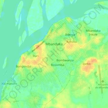 Mbandaka topographic map, elevation, terrain