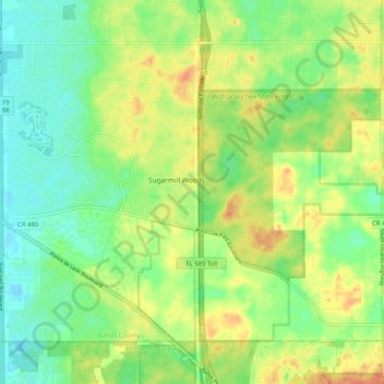 Sugarmill Woods topographic map, elevation, terrain