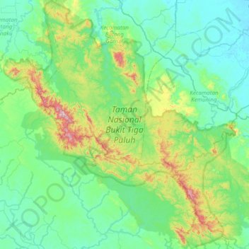 Bukit Tiga Puluh National Park topographic map, elevation, terrain