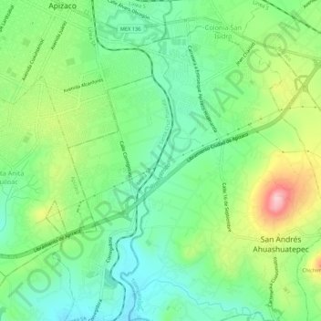 Río Apizaco topographic map, elevation, terrain