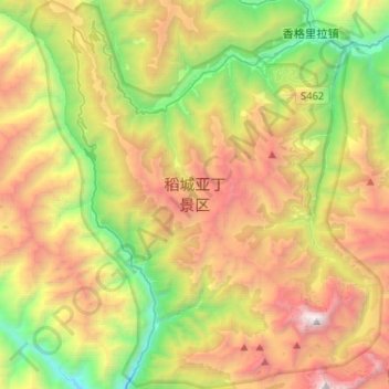 稻城亚丁 topographic map, elevation, terrain