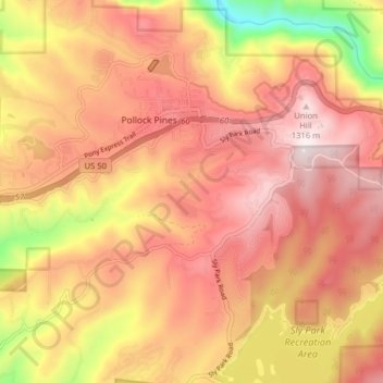 Pollock Pines topographic map, elevation, terrain