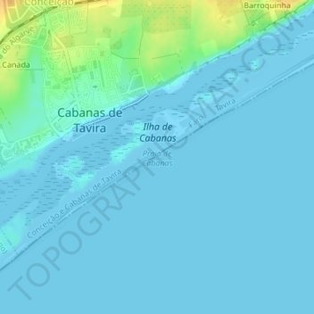 Praia de Cabanas topographic map, elevation, terrain