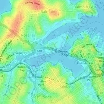 Sydney City Marine topographic map, elevation, terrain