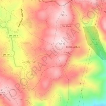 Serras de Vila Verde topographic map, elevation, terrain