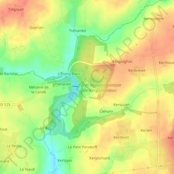 Château de Kerguéhennec topographic map, elevation, terrain