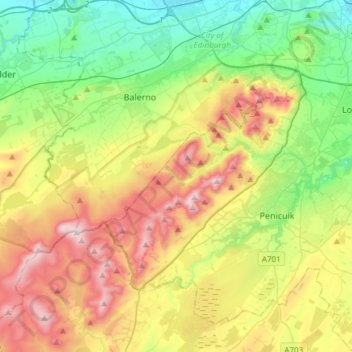 Pentland Hills Regional Park topographic map, elevation, terrain