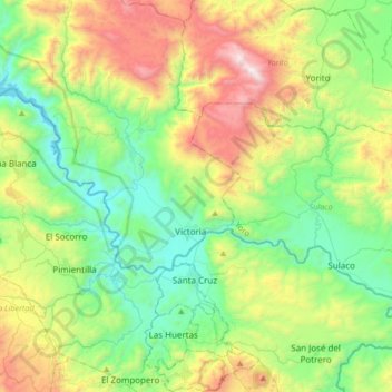 Rio Sulaco topographic map, elevation, terrain