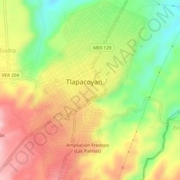 Tlapacoyan topographic map, elevation, terrain