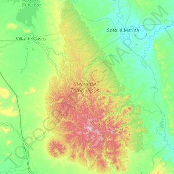 Sierra de Tamaulipas topographic map, elevation, terrain