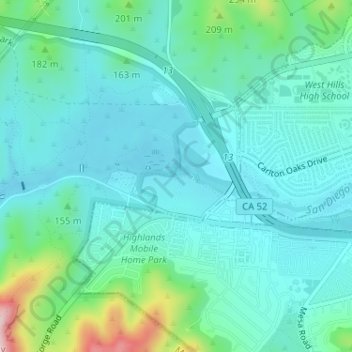 San Diego River topographic map, elevation, terrain