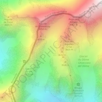 Ghiacciaio di Bionassay topographic map, elevation, terrain