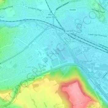 Trelai Park topographic map, elevation, terrain