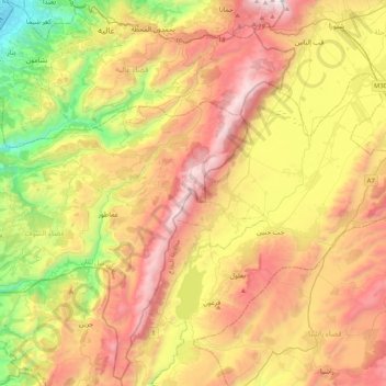 Shouf Cedar Biosphere Reserve Limit topographic map, elevation, terrain