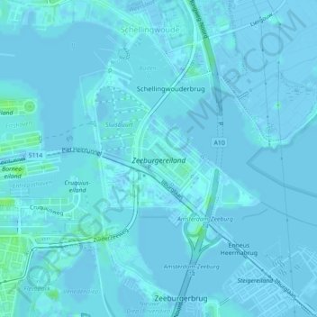 Zeeburgereiland topographic map, elevation, terrain