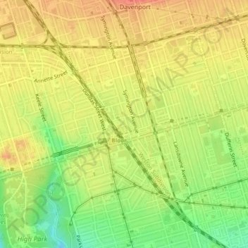 Perth Avenue Parkette topographic map, elevation, terrain