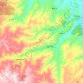 Trionto topographic map, elevation, terrain