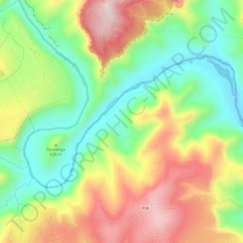 uMngeni River topographic map, elevation, terrain