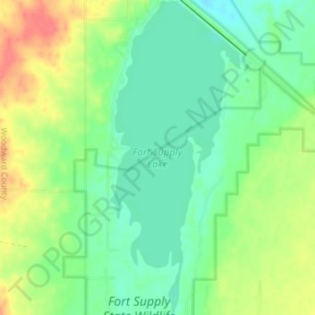 Fort Supply Lake topographic map, elevation, terrain