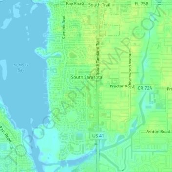 South Sarasota topographic map, elevation, terrain