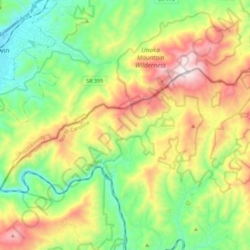 Unaka Mountains topographic map, elevation, terrain