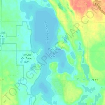 Pomme de Terre Lake topographic map, elevation, terrain