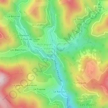 Ruisseau de Bise topographic map, elevation, terrain