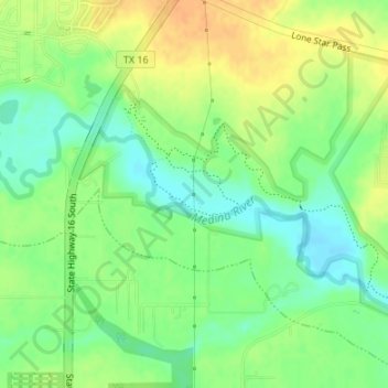 Medina River Natural Area topographic map, elevation, terrain