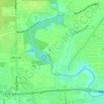 Greens Bayou topographic map, elevation, terrain