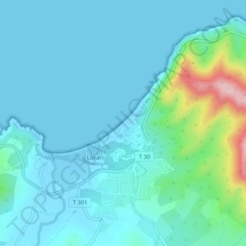 Plage de Lozari topographic map, elevation, terrain
