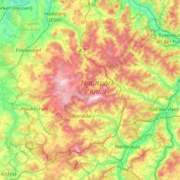 Knüllgebirge topographic map, elevation, terrain