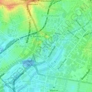 Sydney Park topographic map, elevation, terrain