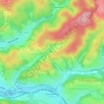 Monsau topographic map, elevation, terrain