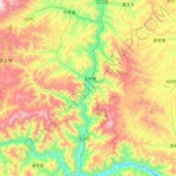 西汉水 topographic map, elevation, terrain