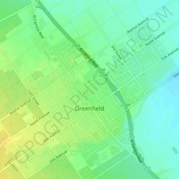 Greenfield topographic map, elevation, terrain