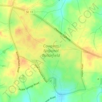 Cowpens National Battlefield topographic map, elevation, terrain