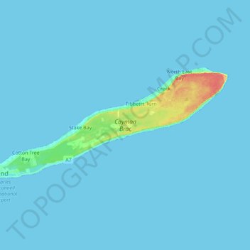 Cayman Brac topographic map, elevation, terrain